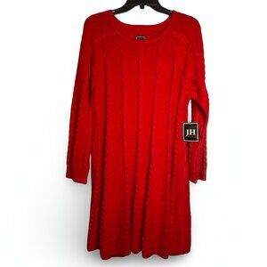 Jessica Howard Cable Knit Sweater Dress Womens XL Red A-Line Round Neck Cozy NWT